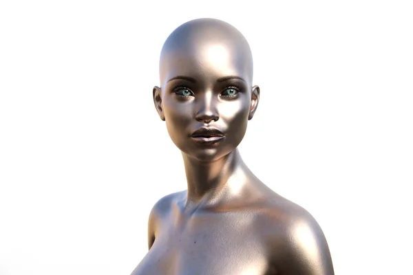 Portrait Bald Silver Naked Woman White Background Illustration — Stock Photo, Image