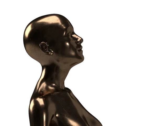 Beyaz Arka Planda Altın Rengi Kel Bir Kadının Boyutlu Portresi — Stok fotoğraf