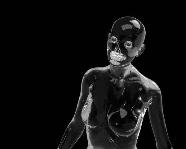 三次元モデル 黒の背景に裸のはげの女性の透明人物 — ストック写真