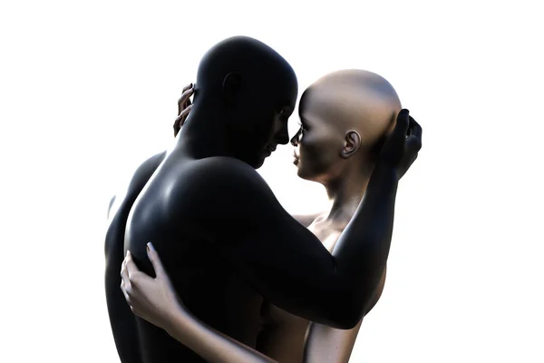 Illustration Bald Couple Hugging Black Man Silver Woman White Background — Stock Photo, Image