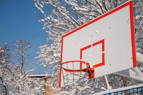 Canestro Basket Sulla Neve Inverno — Foto Stock