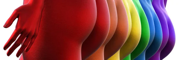 다음을 가리킨다 인종의 엉덩이를 클로즈업한 레인보우 — 스톡 사진