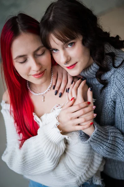 Porträt Junger Kaukasischer Frauen Einer Beziehung Homosexualität — Stockfoto