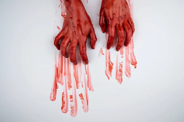 Mãos Femininas Sangue Sobre Fundo Branco — Fotografia de Stock