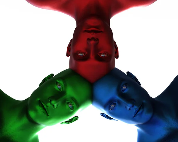 Modelo Cabezas Masculinas Multicolores Que Crecen Una Otra Mente Grupo —  Fotos de Stock