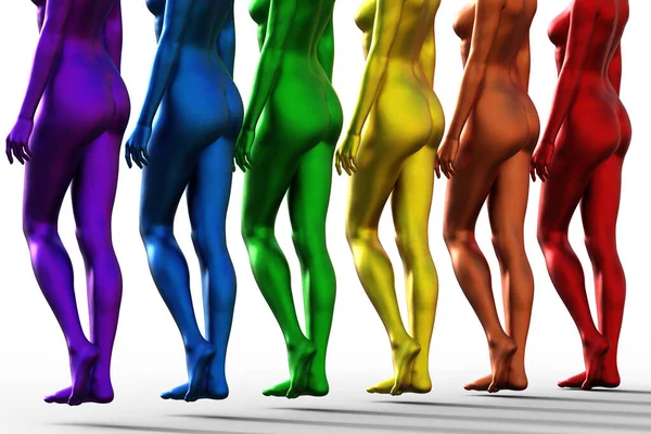 Illustration Close Multicolored Naked Female Buttocks Rainbow Metal — Stock Photo, Image