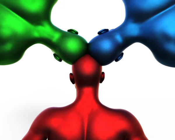Boyutlu Model Birbiri Ardına Büyüyen Renkli Erkek Kafası Grup Zihni — Stok fotoğraf