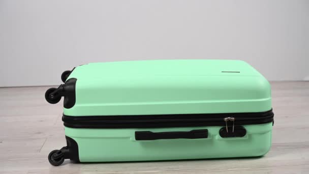 Woman Walked Suitcase Metaphor Canceling Travel — Stock Video