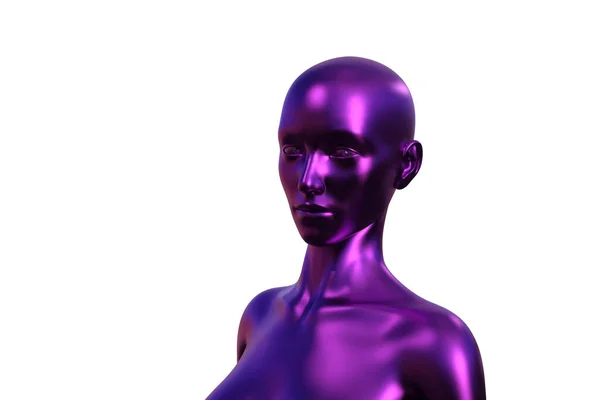 Иллюстрация Портрет Фиолетовой Лысой Женщины Белом Фоне — стоковое фото