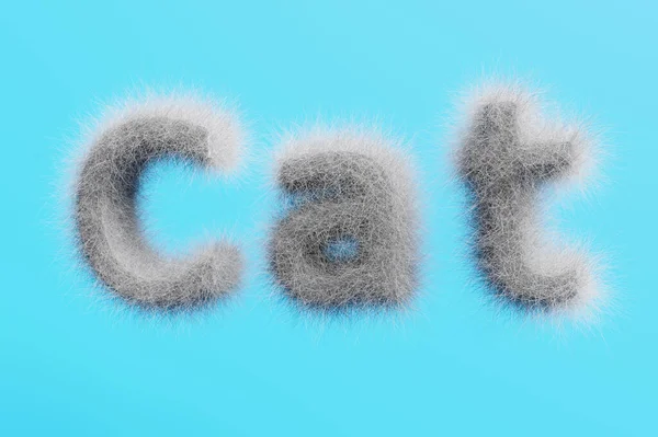 Render Lettering Cat White Wool Blue Background — Stock Photo, Image