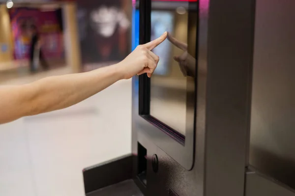 stock image Faceless woman using touchscreen ATM