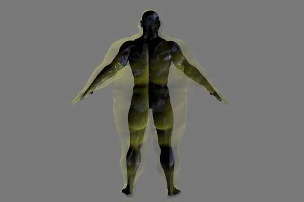 3D渲染 一个体形肥胖 背景灰暗的运动员 复制空间 — 图库照片