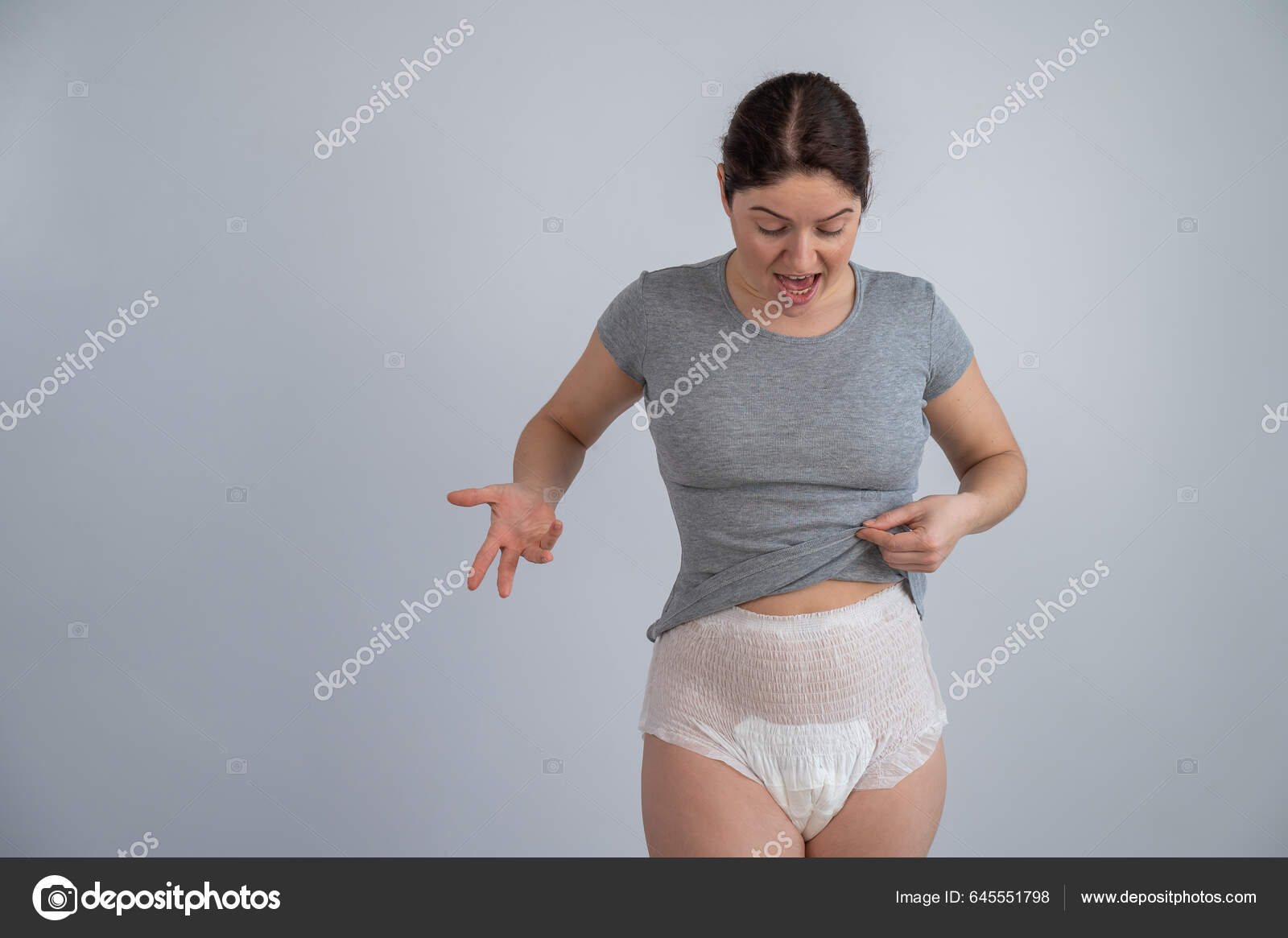 Woman Adult Diapers Urinary Incontinence Problem Stock Photo by