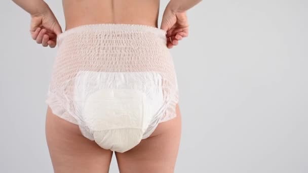 Rear View Woman Adult Diapers Incontinence Problem — Stock Video