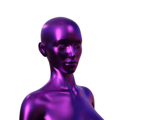 3Dイラスト 白い背景に紫色のはげの女性の肖像 — ストック写真