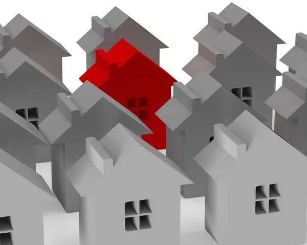 3D型 许多别墅和一个红色的 — 图库照片