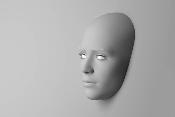 3d illustration. Human face sticking out of the white background