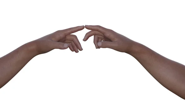 白い背景にインデックスの指で二人の男性の手のタッチ — ストック写真