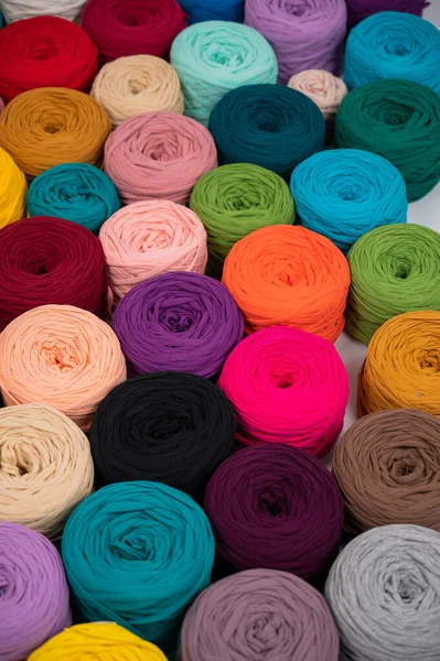 Close Multi Colored Cotton Skeins Shop Assortment Handmade — Stock Photo, Image