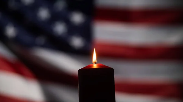 Burning Candle Background Waving Flag United States America Dark — Stock Photo, Image