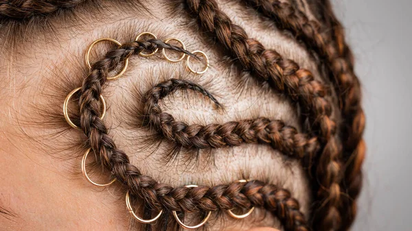 Close Braids Head Caucasian Woman — Stock Photo, Image