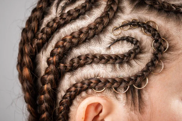 Close Braids Head Caucasian Woman — Stock Photo, Image