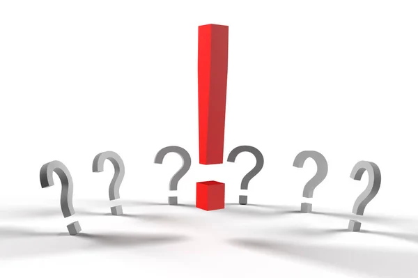 Red Exclamation Mark Front Lot Question Marks — Stock Photo, Image