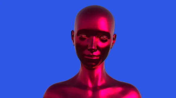 Render Portret Van Een Rode Kale Vrouw Een Blauwe Achtergrond — Stockfoto