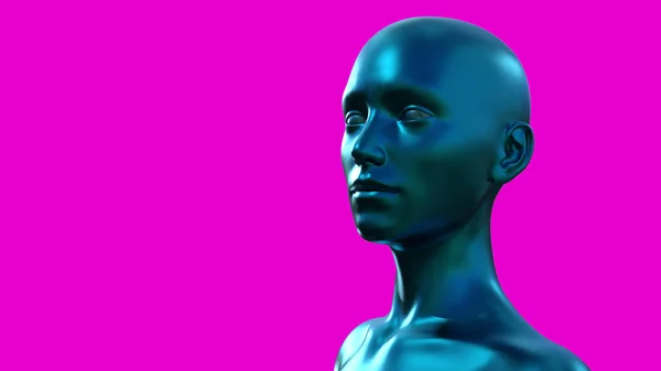 Ілюстрація Портрет Блакитної Лисої Жінки Рожевому Тлі — стокове фото
