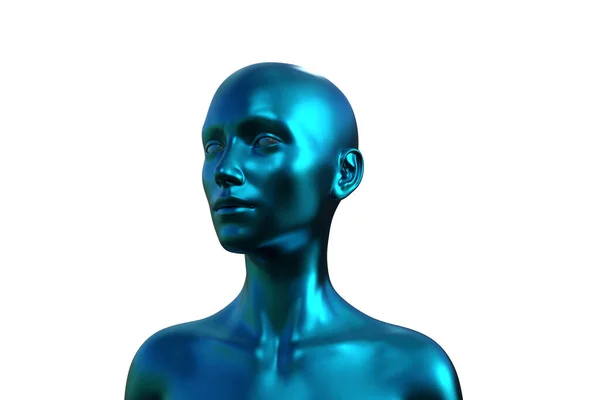 Ilustração Retrato Uma Mulher Careca Azul Sobre Fundo Branco — Fotografia de Stock