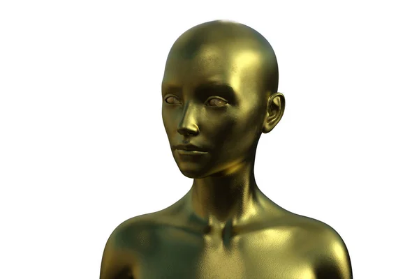 Beyaz Arka Planda Altın Rengi Kel Bir Kadının Boyutlu Portresi — Stok fotoğraf