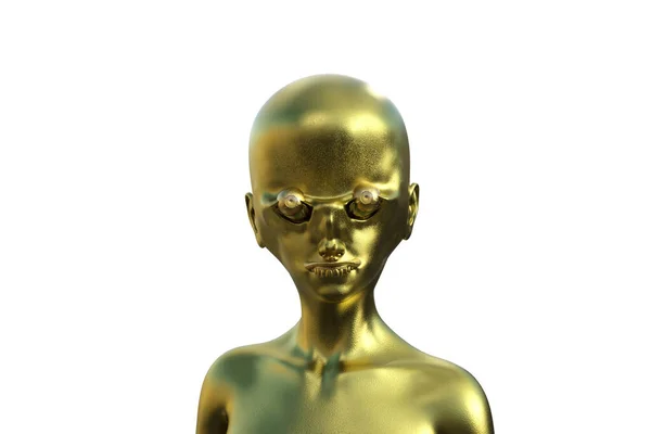 Золотой Лысый Инопланетянин Белом Фоне Иллюстрация — стоковое фото