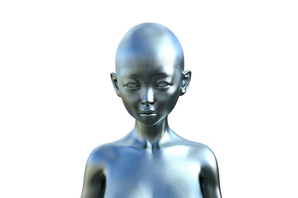 Illustration Silver Bald Alien Humanoid White Background — Stock Photo, Image