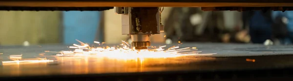 Cnc Machine Laser Cutting Metal Sparks Widescreen — Stock Photo, Image