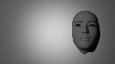 3 boyutlu illüstrasyon. Gri arka planda kalan insan yüzü