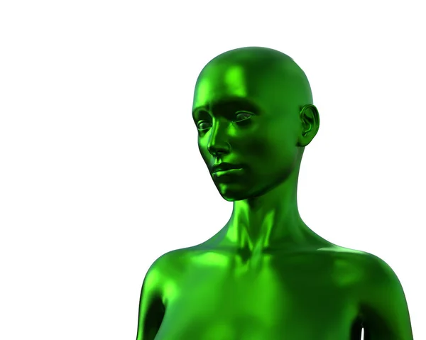 Иллюстрация Портрет Зеленой Лысой Женщины Белом Фоне — стоковое фото