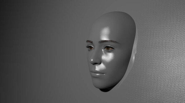 3d illustration. Human face sticking out of the gray background