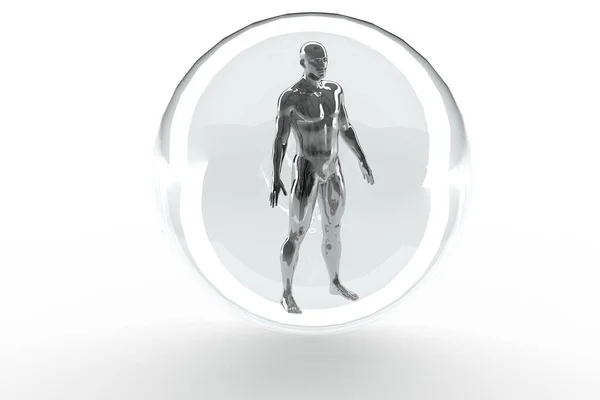 Illustration Eines Männlichen Silberkörpers Auf Weißem Hintergrund Schaufensterpuppe Aus Metall — Stockfoto
