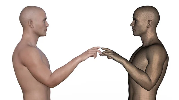 白地にインデックス指で男と男のワイヤーフレームタッチ — ストック写真