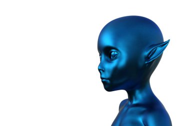 3 boyutlu görüntüleme. Beyaz arka planda mavi bir elfin portresi