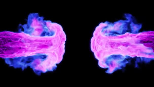 黒の背景の両側にピンクブルーの炎 3Dイラスト — ストック動画