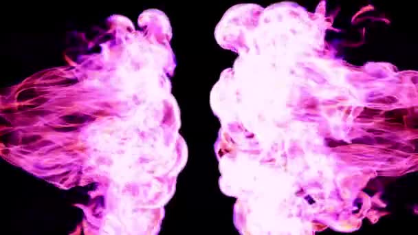 Pinkfarbene Flammen Auf Beiden Seiten Auf Schwarzem Hintergrund Illustration — Stockvideo