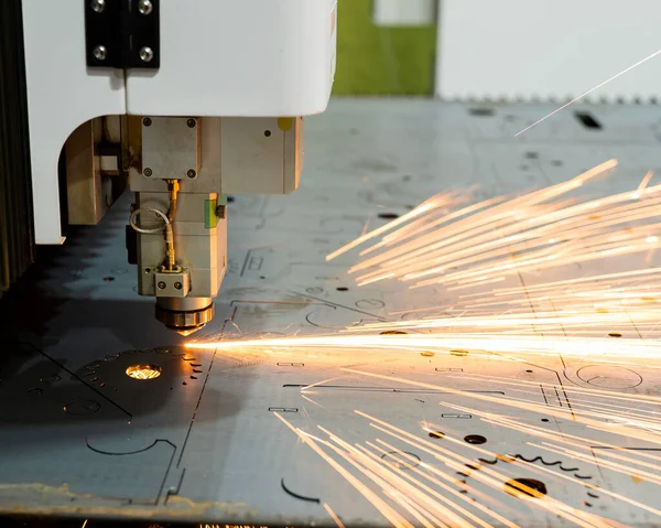 Cnc Machine Laser Cutting Metal Sparks — Stock Photo, Image