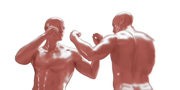 Darstellung Zweier Boxender Männer Ohne Hemd Isoliert Auf Weißem Hintergrund — Stockfoto