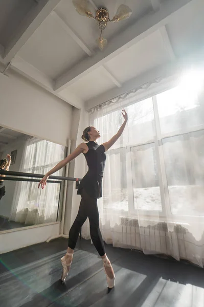 Piękna Azjatycka Balerina Trenuje Zajęciach Tanecznych Zdjęcie Pionowe — Zdjęcie stockowe