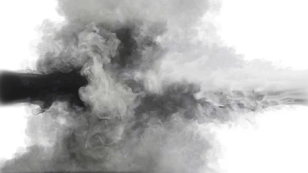 Pufy Czarnego Szarego Dymu Zderzają Się Białym Tle Ilustracja — Zdjęcie stockowe
