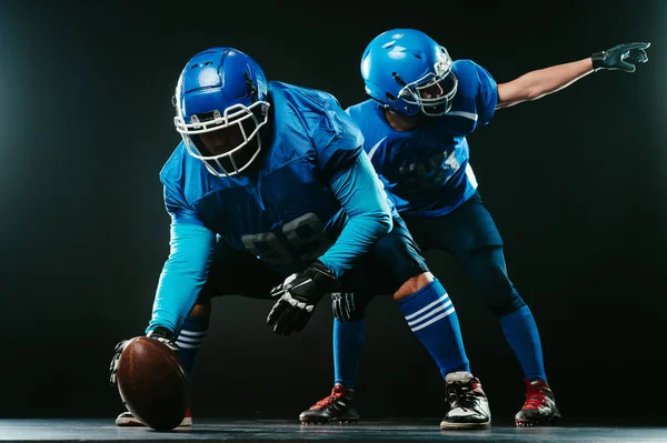 Two American Football Players Ready Start Game Black Background — стоковое фото