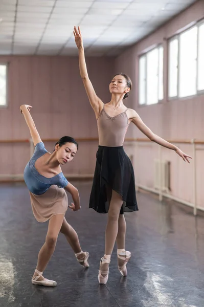 Zwei Asiatische Ballerinen Tanzen Der Klasse — Stockfoto