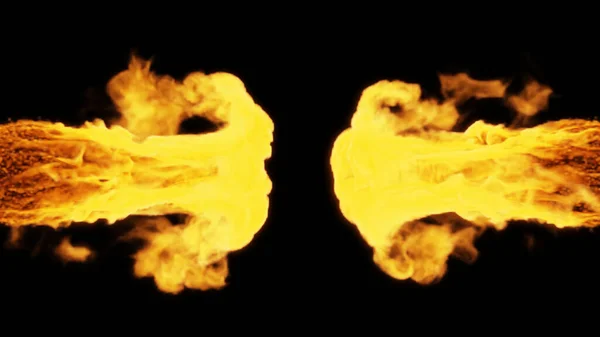 黒い背景の両側からの炎の舌 3Dイラスト — ストック写真