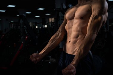 Shirtless man with sculpted body in the gym